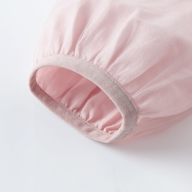 فستان للبنات الصغيرات بأكمام طويلة من التول الوردي بتصميم أنيق مزين بتطريز دانتيل وزهور ثلاثية الأبعاد