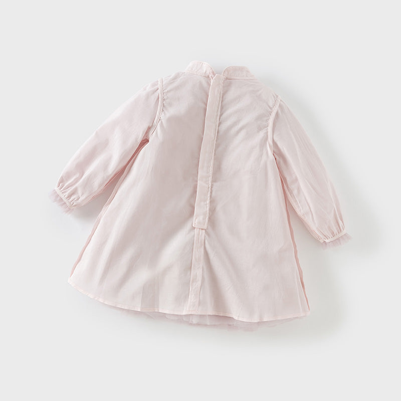 فستان أميرة شبكي للفتيات الصغيرات بأكمام طويلة باللون بنفسجي غباري لفصلي الربيع / الخريف