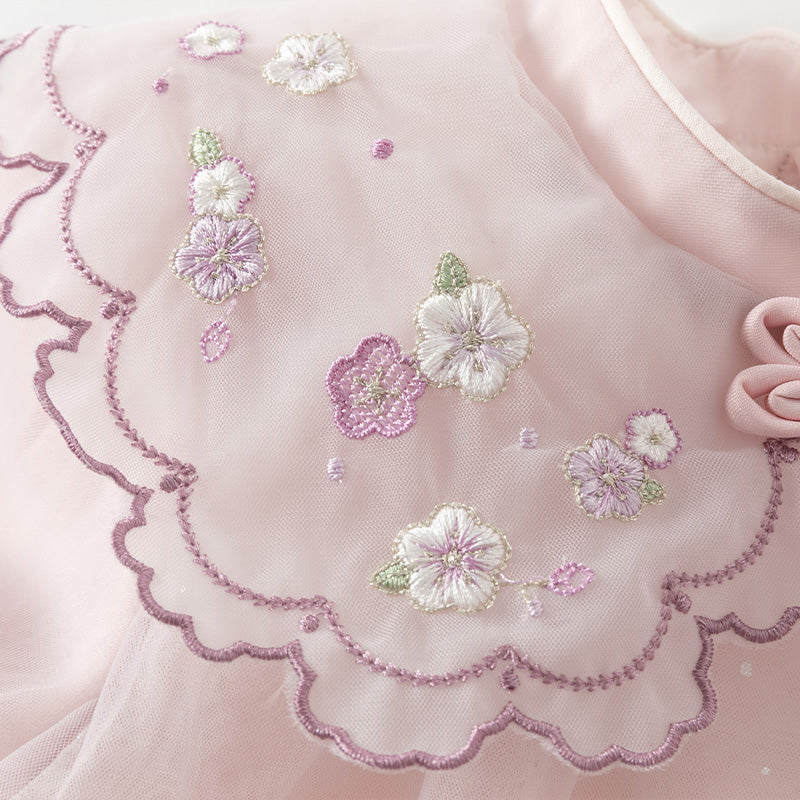 فستان أميرة شبكي للفتيات الصغيرات بأكمام طويلة باللون بنفسجي غباري لفصلي الربيع / الخريف