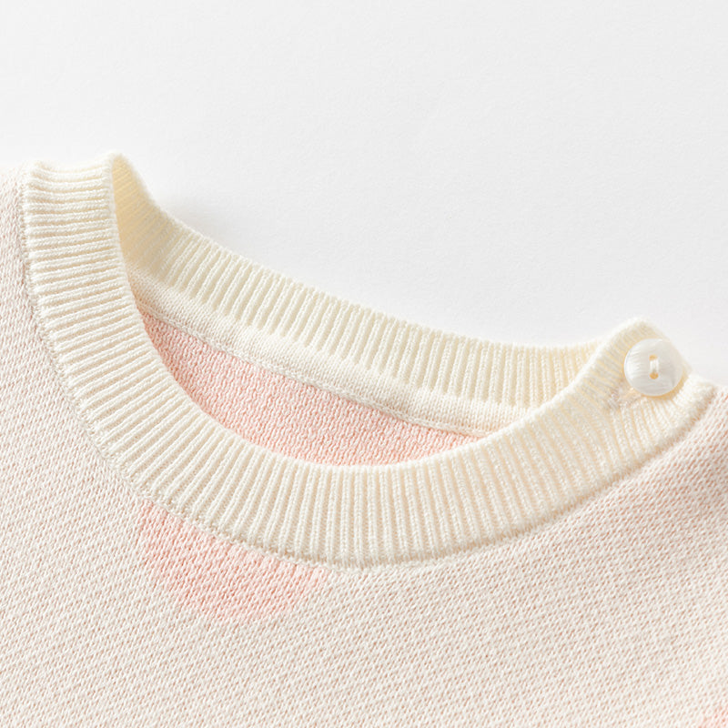 فستان للبنات الصغيرات بأكمام طويلة من التول الوردي مع عناصر محبوكة وزخرفة الأرنب