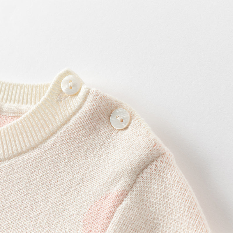 فستان للبنات الصغيرات بأكمام طويلة من التول الوردي مع عناصر محبوكة وزخرفة الأرنب