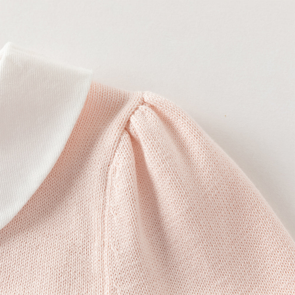 فستان بناتي طويل الأكمام باللون الوردي من القماش المحبوك، بتنورة تول بأسلوب أميرة