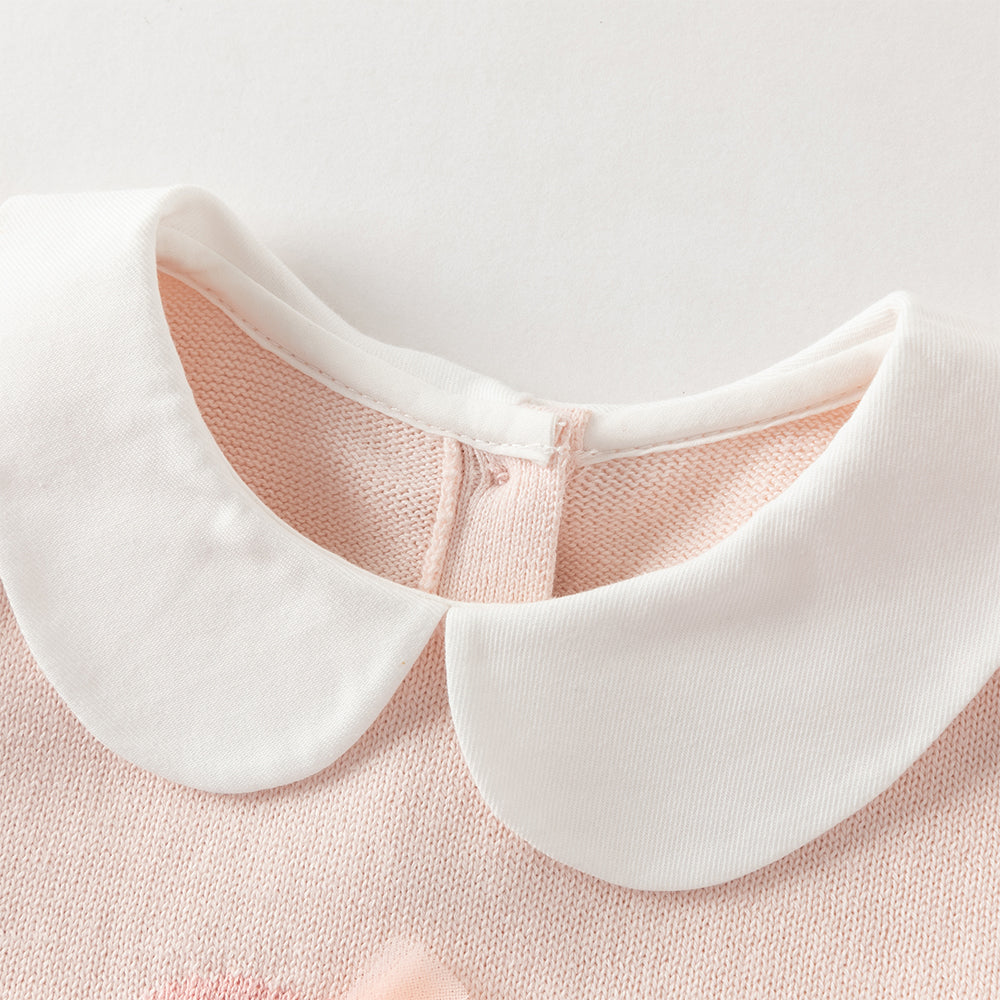 فستان بناتي طويل الأكمام باللون الوردي من القماش المحبوك، بتنورة تول بأسلوب أميرة