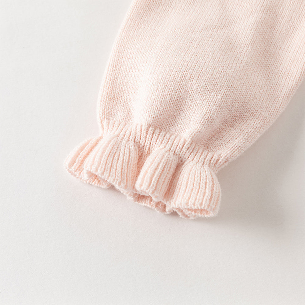 فستان بناتي طويل الأكمام باللون الوردي من القماش المحبوك، بتنورة تول بأسلوب أميرة