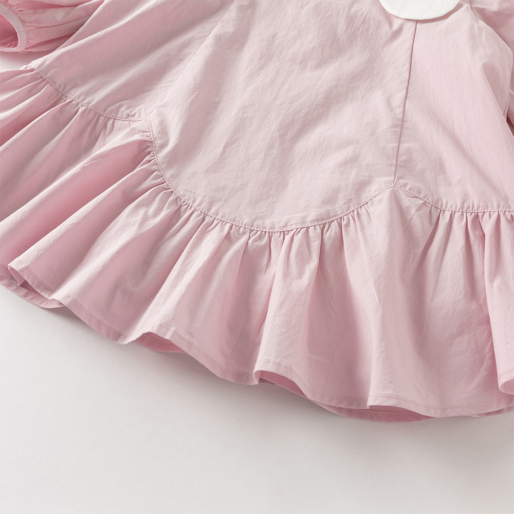 فستان بنات بأكمام طويلة من القطن باللون وردي، أسلوب لطيف