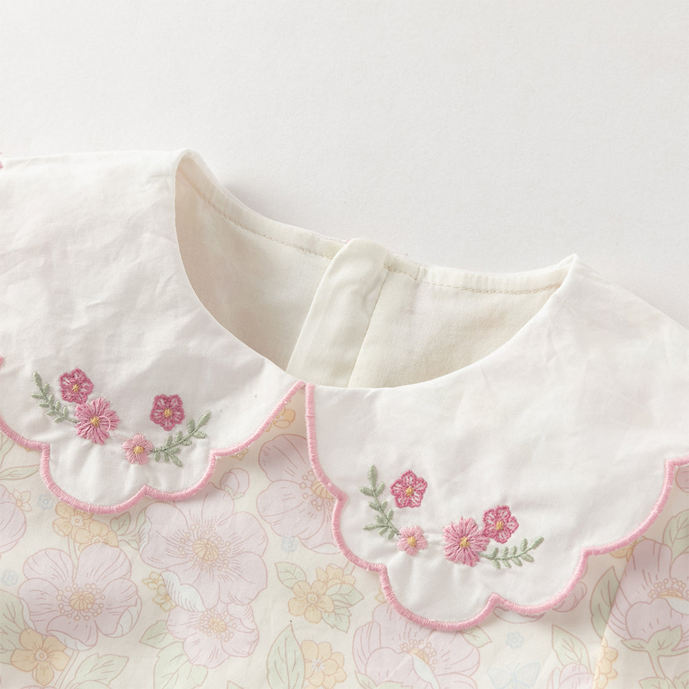 فستان بنات طويل الأكمام من القطن بطباعة زهرية بأسلوب يومي