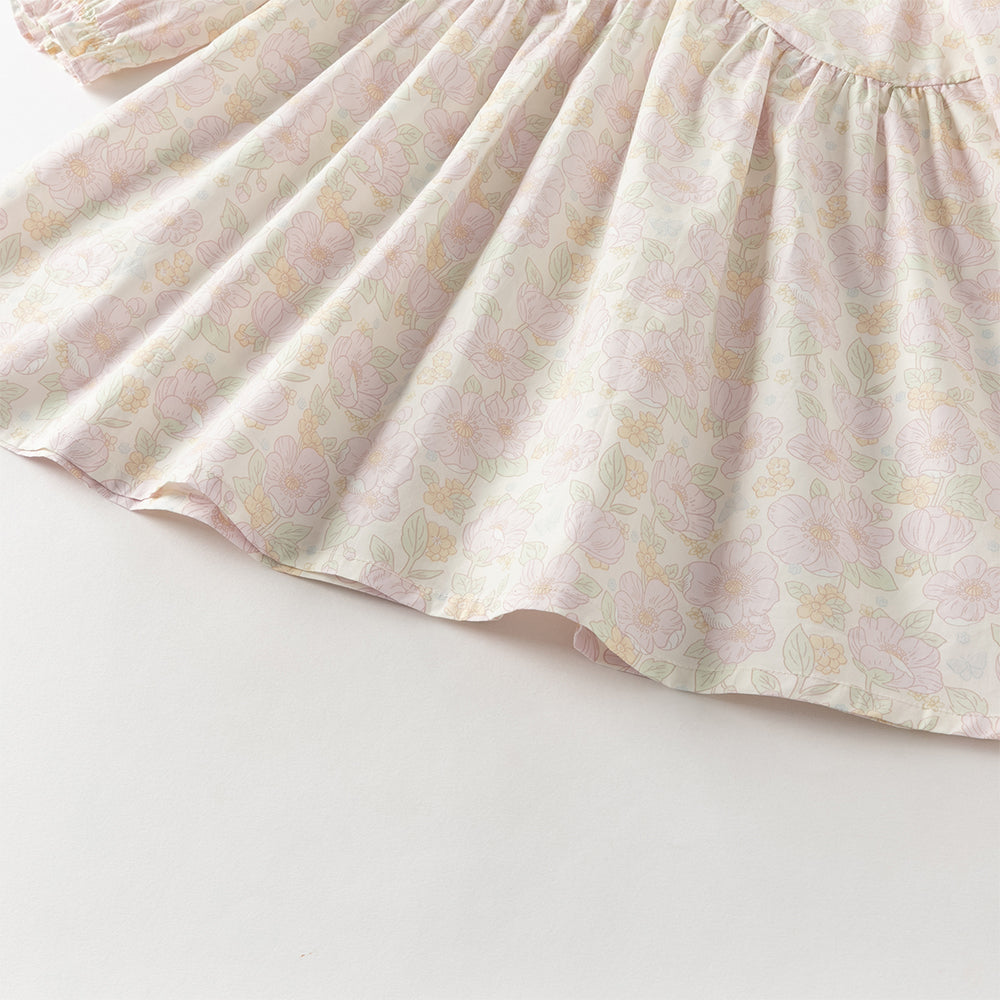 فستان بنات طويل الأكمام من القطن بطباعة زهرية بأسلوب يومي