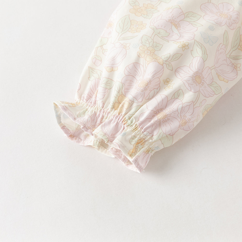 فستان بنات طويل الأكمام من القطن بطباعة زهرية بأسلوب يومي