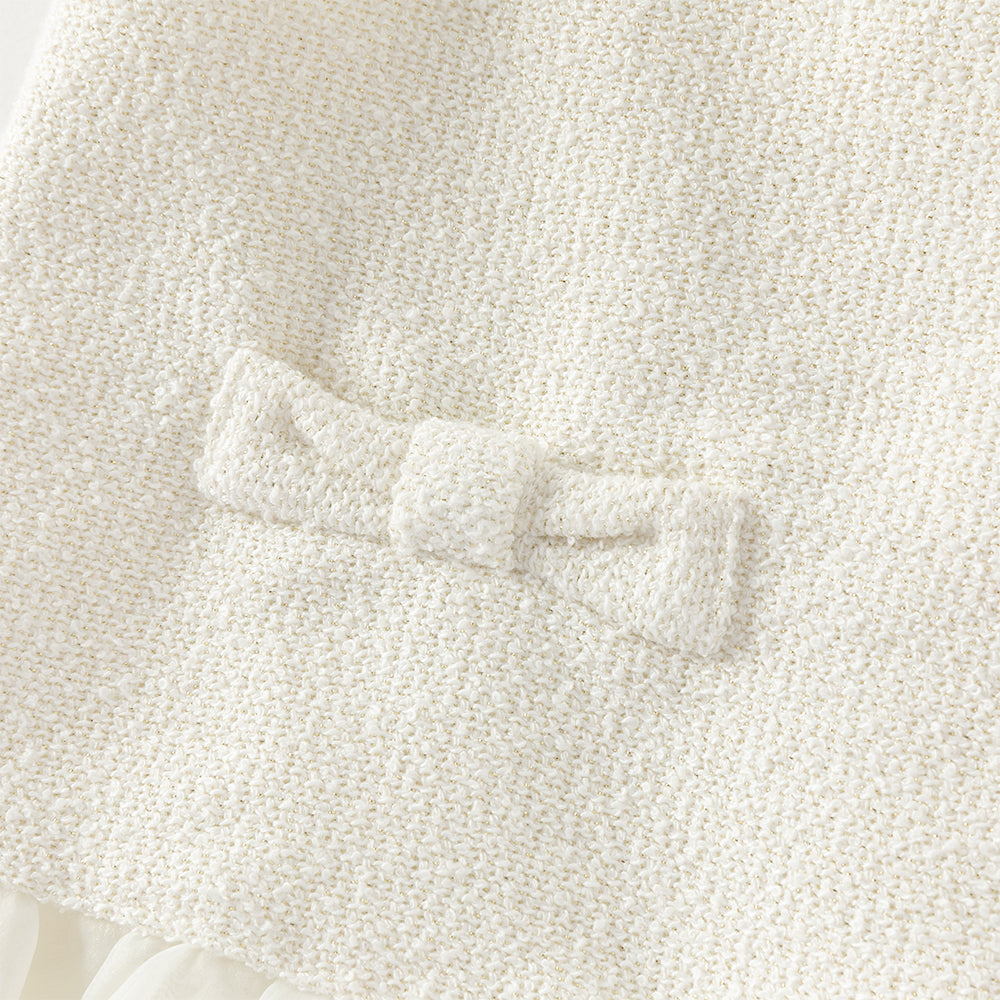 فستان بناتي بدون أكمام من قماش تويد، بتنورة تول بأسلوب أميرة(يشمل حقيبة كروس)