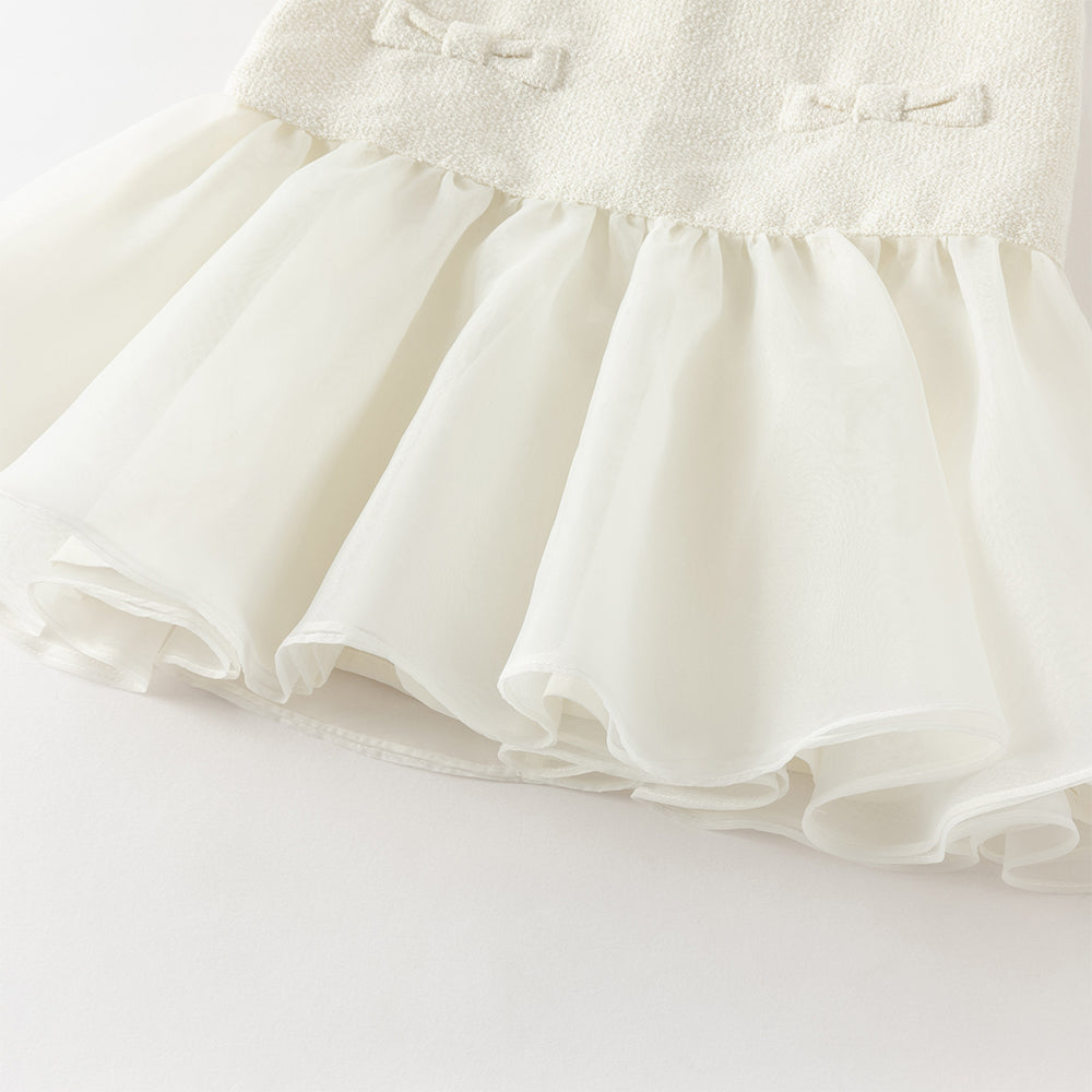 فستان بناتي بدون أكمام من قماش تويد، بتنورة تول بأسلوب أميرة(يشمل حقيبة كروس)