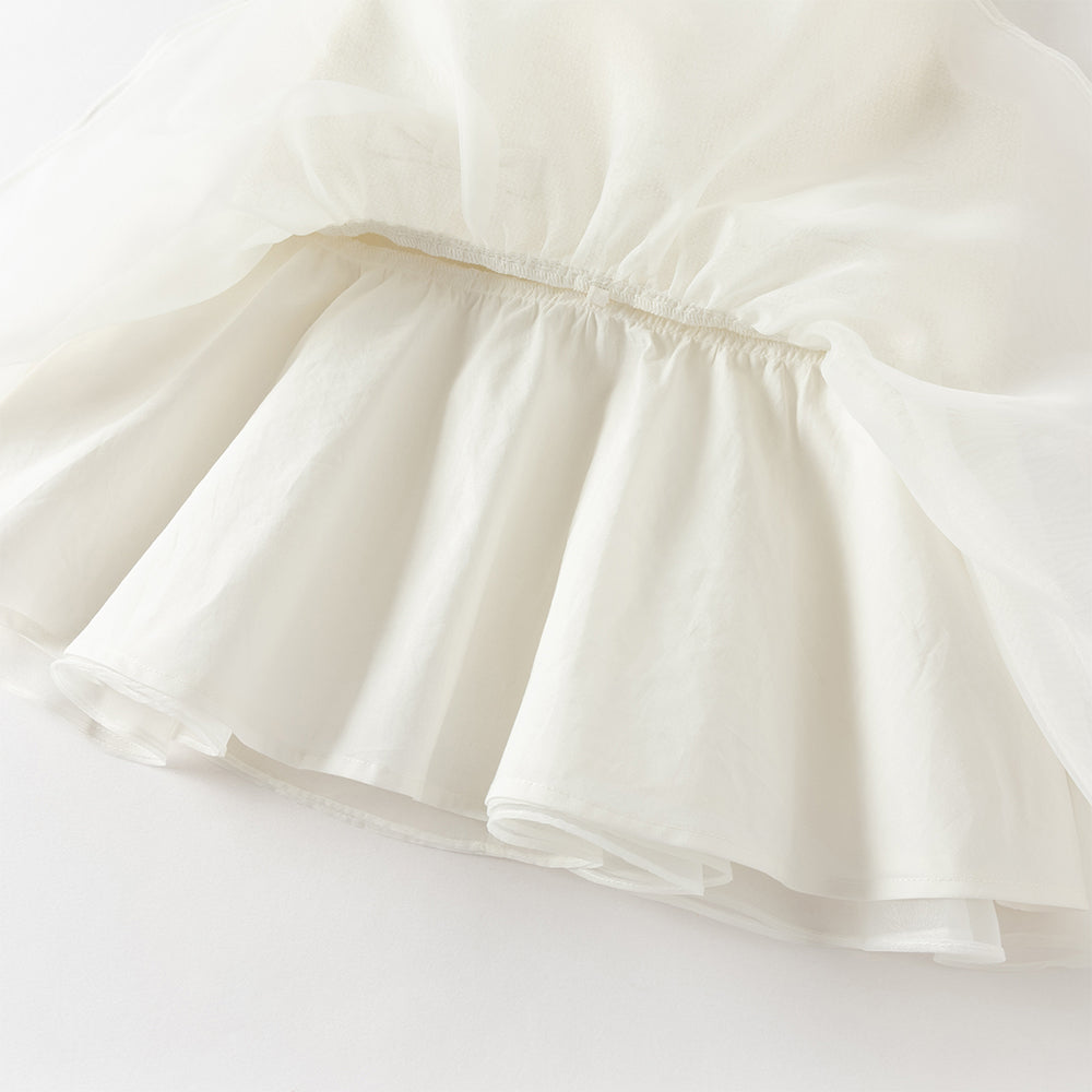 فستان بناتي بدون أكمام من قماش تويد، بتنورة تول بأسلوب أميرة(يشمل حقيبة كروس)