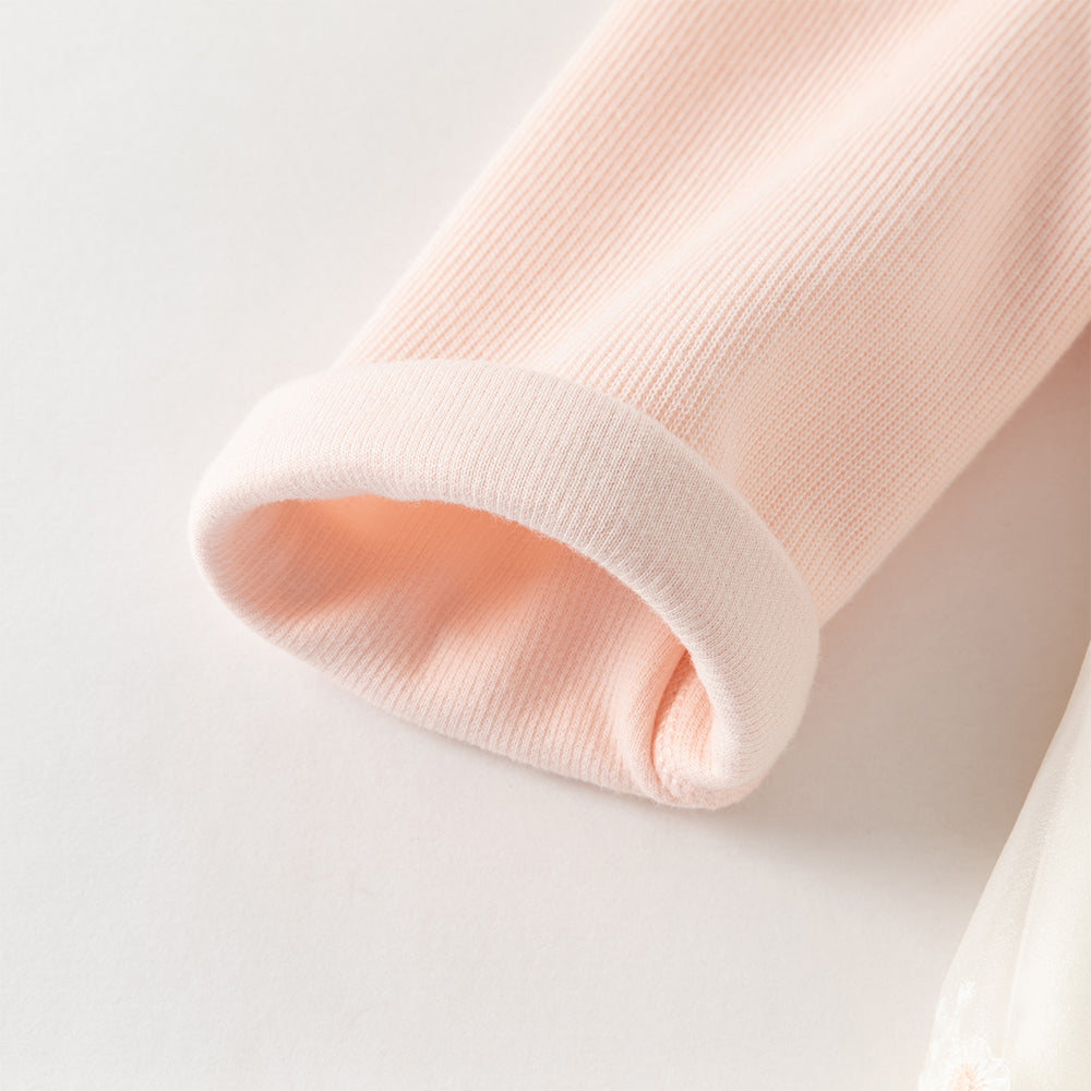 فستان بنات بأكمام طويلة باللون الوردي من قماش تويد مع تنورة تول بأسلوب أميرة