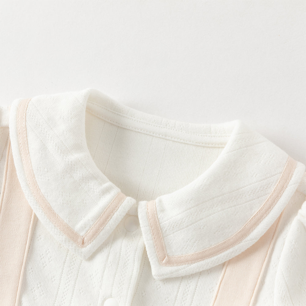 رومبر بناتي بطبعة وردية للرضع – ياقة بيتر بان مع تصميم حمالات مزين بفيونكات