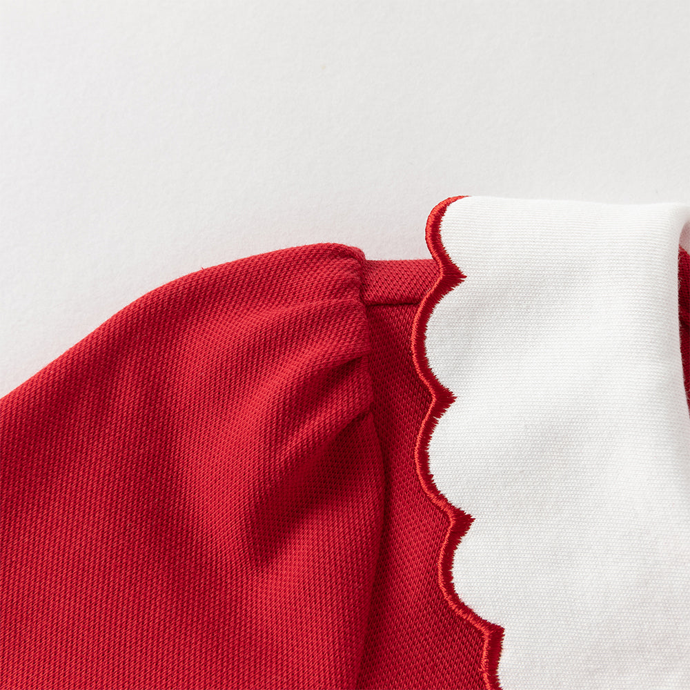 فستان بنات بأكمام طويلة باللون الأحمر بأسلوب أكاديمي