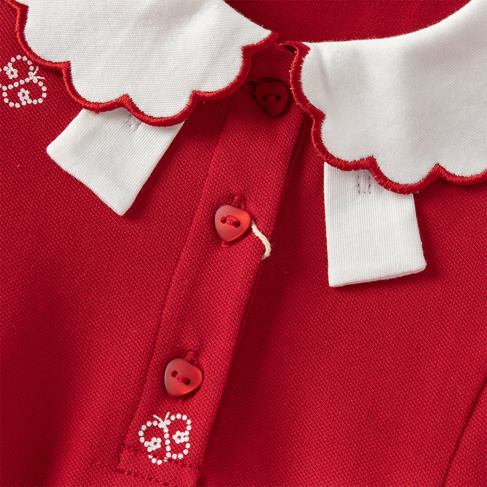 فستان بنات بأكمام طويلة باللون الأحمر بأسلوب أكاديمي