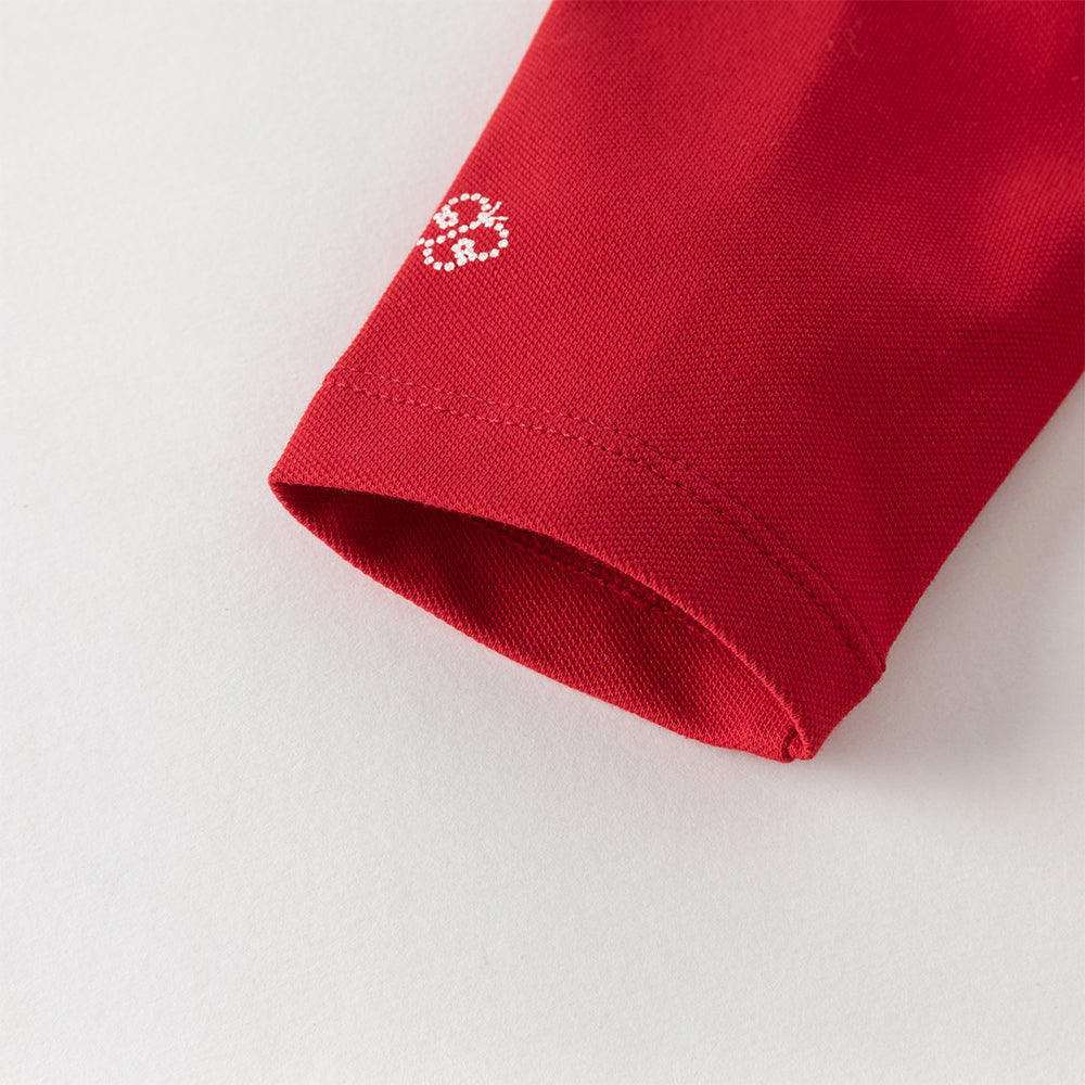 فستان بنات بأكمام طويلة باللون الأحمر بأسلوب أكاديمي