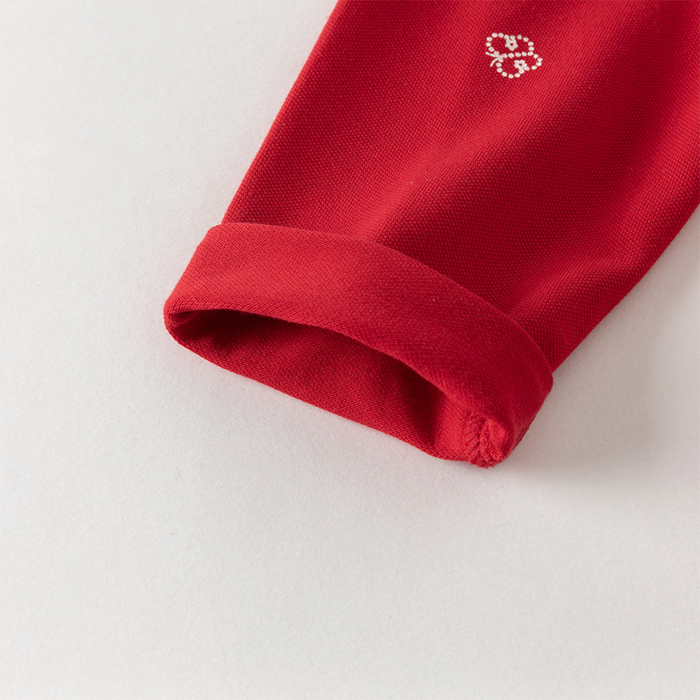 فستان بنات بأكمام طويلة باللون الأحمر بأسلوب أكاديمي