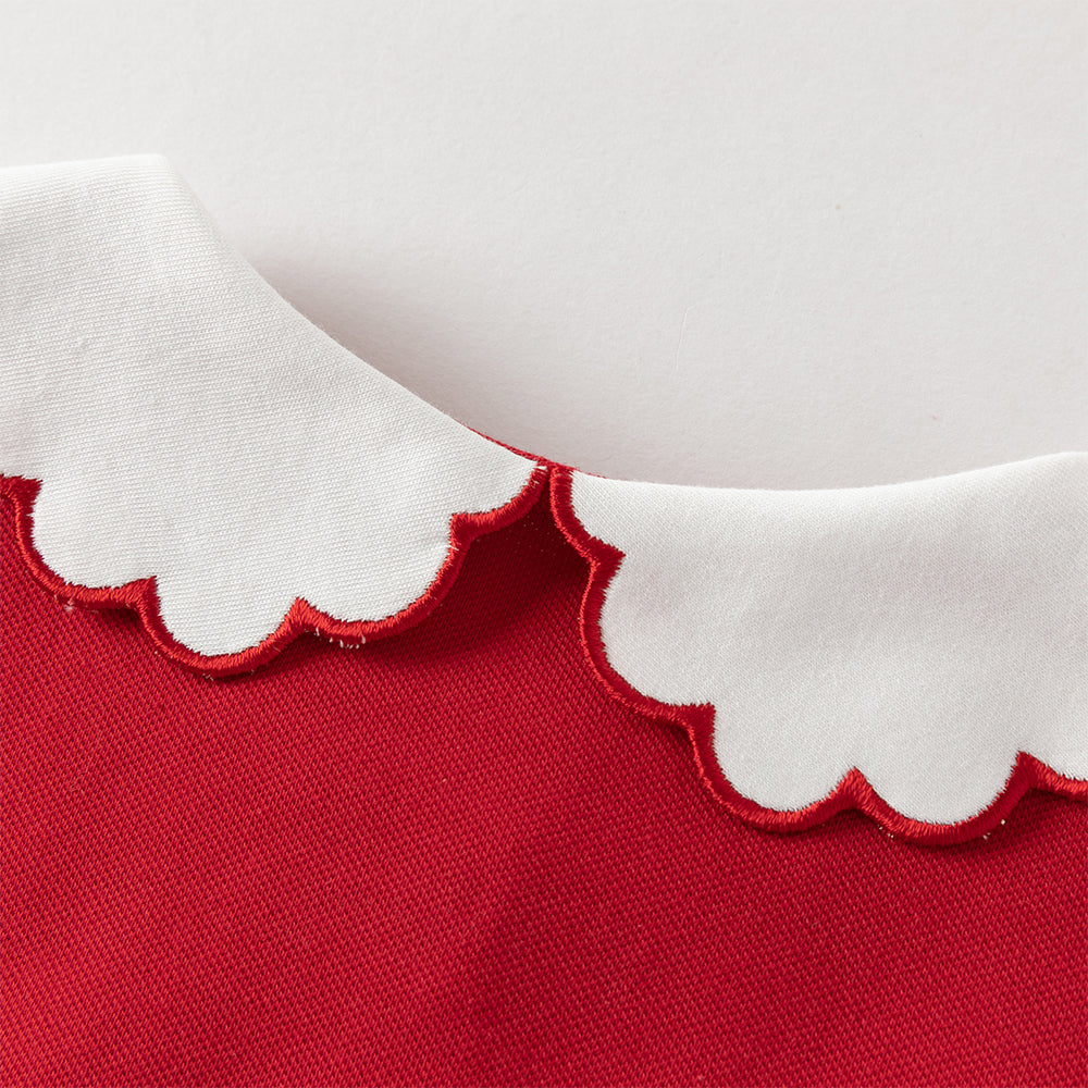 فستان بنات بأكمام طويلة باللون الأحمر بأسلوب أكاديمي