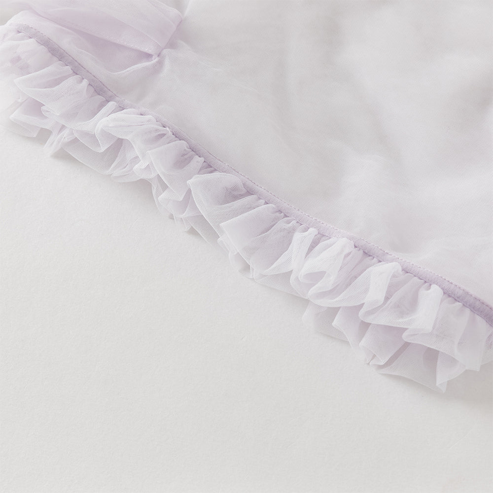 فستان تول بنفسجي طويل الأكمام للبنات، أنيق وعصري (يشمل قبعة)