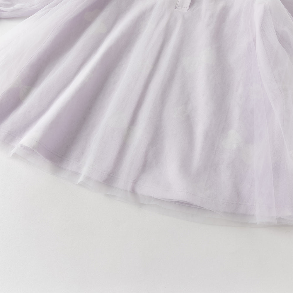 فستان تول بنفسجي طويل الأكمام للبنات، أنيق وعصري (يشمل قبعة)