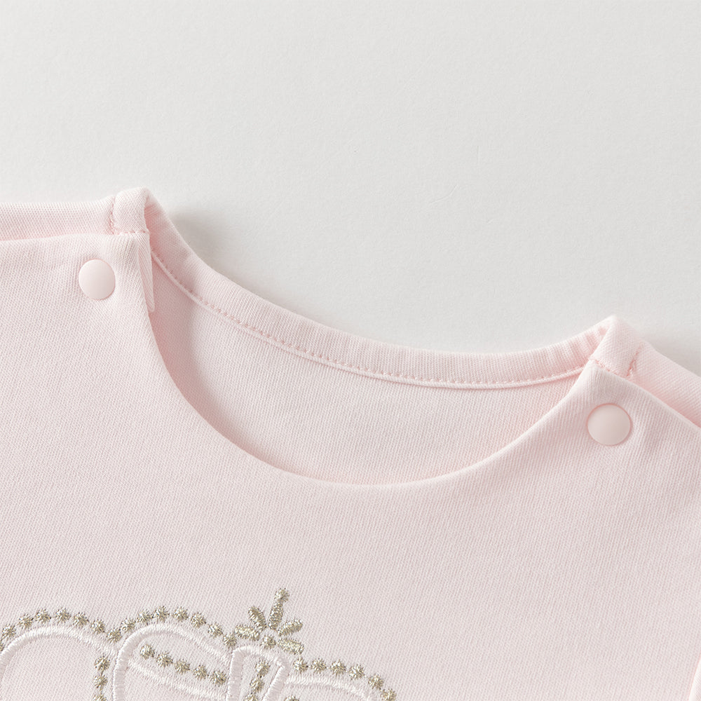 رومبر أميرة للرضيعات باللون الوردي الفاتح – بدلة قطنية مع تنورة تول وتطريز تاج