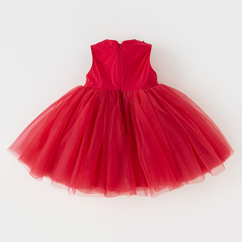 فستان بنات صيفي من التول باللون الأحمر تصميم أميري فاخر