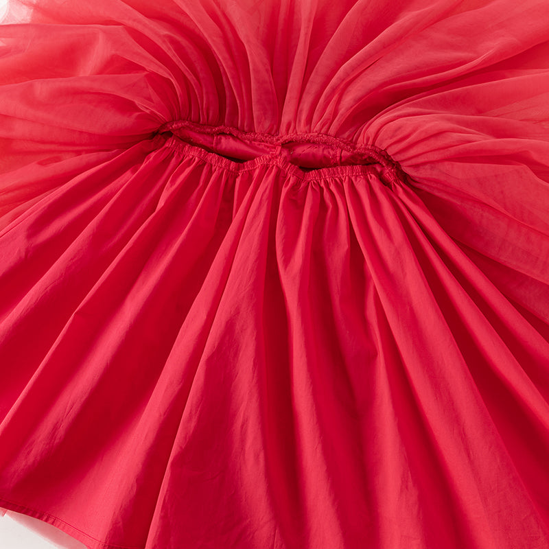 فستان بنات صيفي من التول باللون الأحمر تصميم أميري فاخر