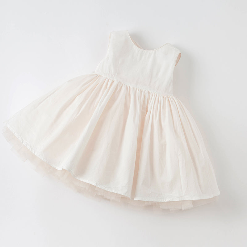 فستان أميرة شبكي بدون أكمام بلون وردي فاتح لحمي للفتيات الصغيرات