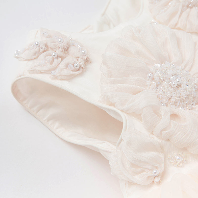 فستان أميرة شبكي بدون أكمام بلون وردي فاتح لحمي للفتيات الصغيرات