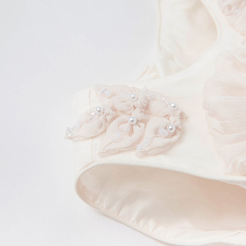 فستان أميرة شبكي بدون أكمام بلون وردي فاتح لحمي للفتيات الصغيرات