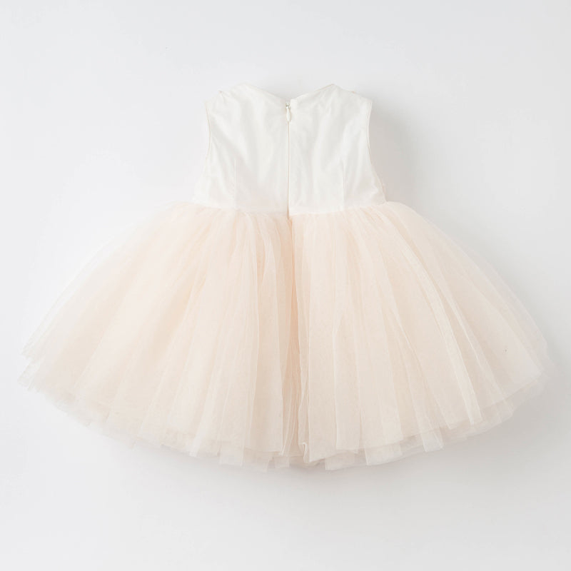 فستان أميرة شبكي بدون أكمام بلون وردي فاتح لحمي للفتيات الصغيرات