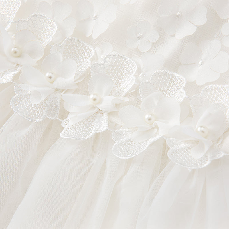 فستان صيفي للفتيات الصغيرات باللون الأبيض بدون أكمام من قماش شبكي على طراز الأميرة