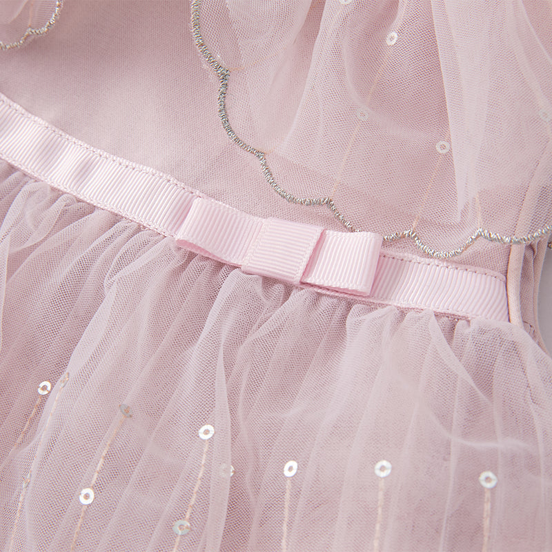 فستان بنات صيفي من التول بالبنفسجي الفاتح بأسلوب أميرة بتنورة متعددة الطبقات