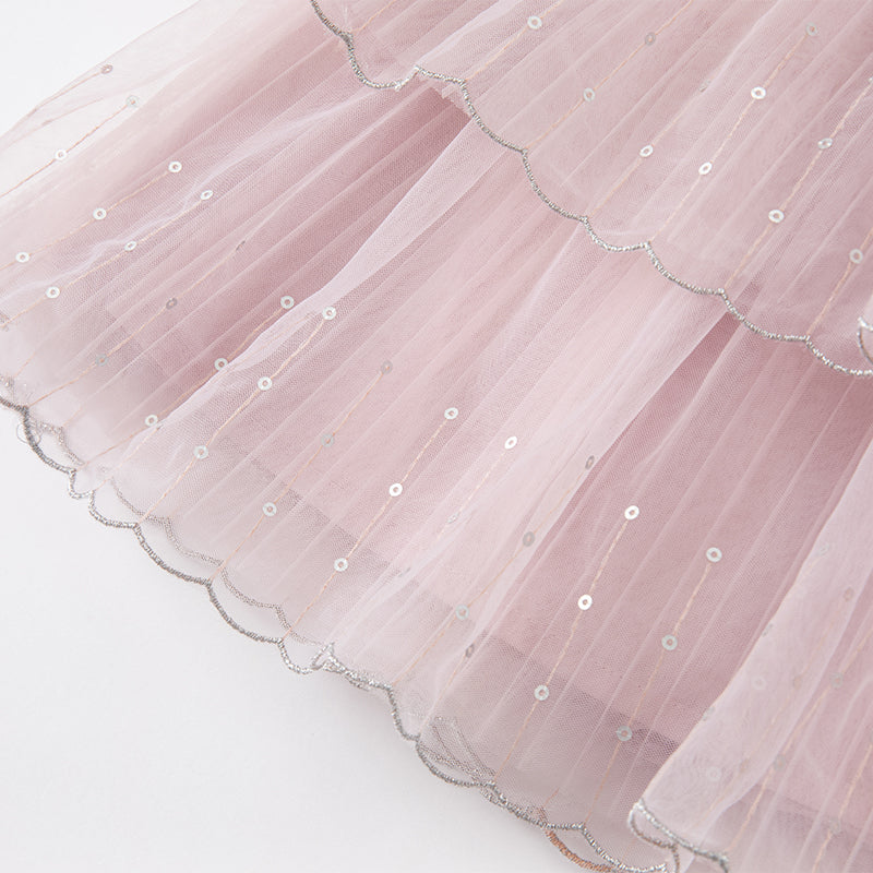 فستان بنات صيفي من التول بالبنفسجي الفاتح بأسلوب أميرة بتنورة متعددة الطبقات