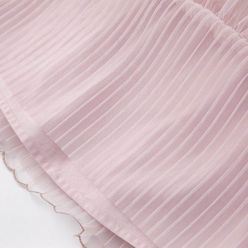 فستان بنات صيفي من التول بالبنفسجي الفاتح بأسلوب أميرة بتنورة متعددة الطبقات