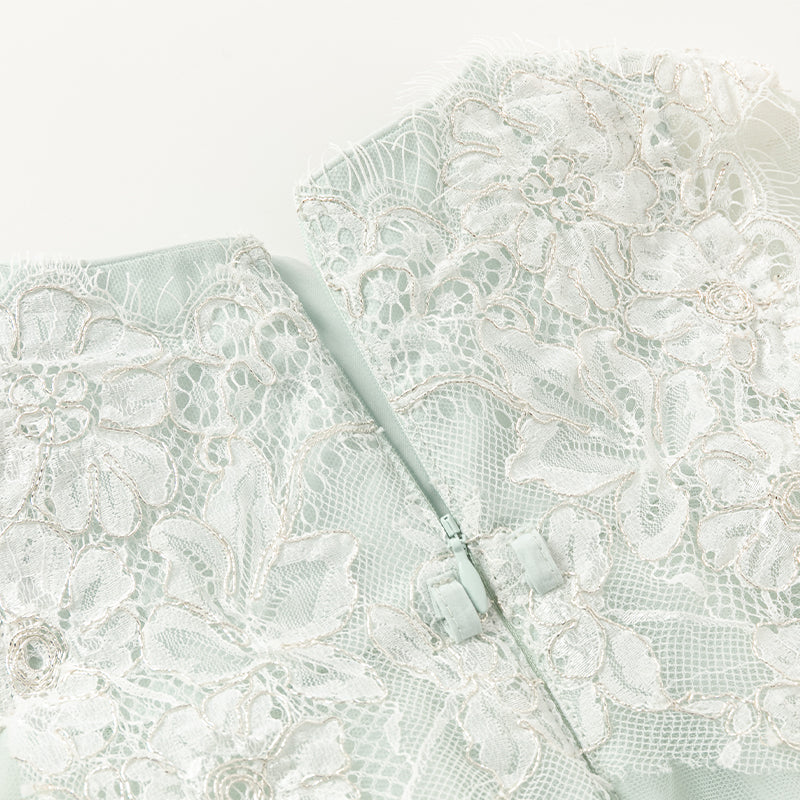 فستان صيفي للبنات باللون الأخضر من التول مع دانتيل مطرز بتصميم فاخر