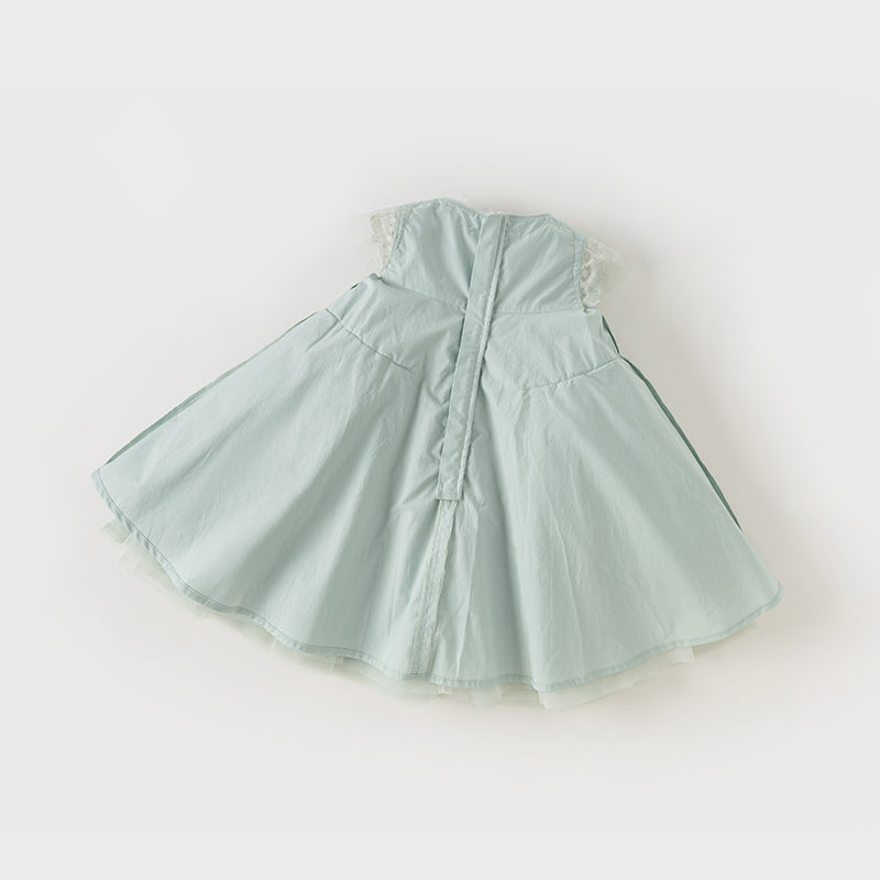 فستان صيفي للبنات باللون الأخضر من التول مع دانتيل مطرز بتصميم فاخر