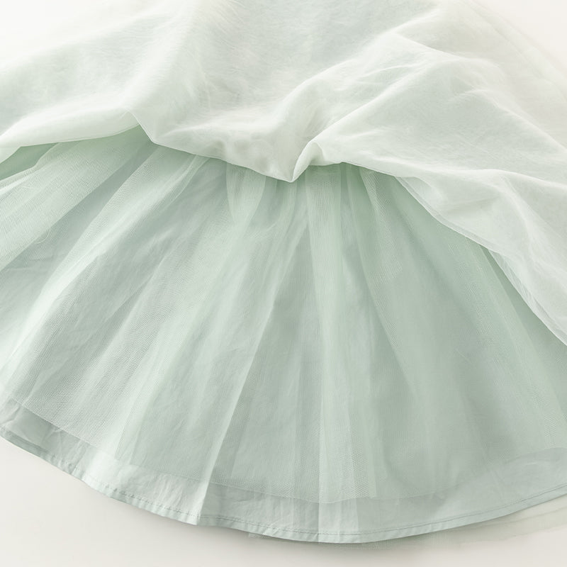 فستان صيفي للبنات باللون الأخضر من التول مع دانتيل مطرز بتصميم فاخر