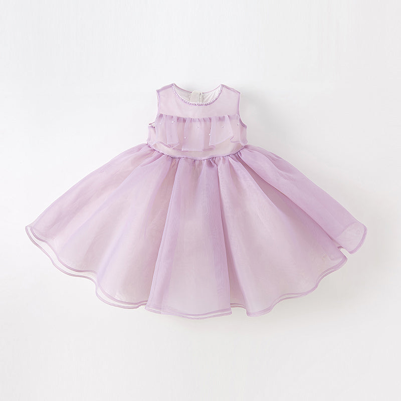 فستان أميرة للبنات مع قوس قابل للإزالة باللون البنفسجي لفصل الصيف