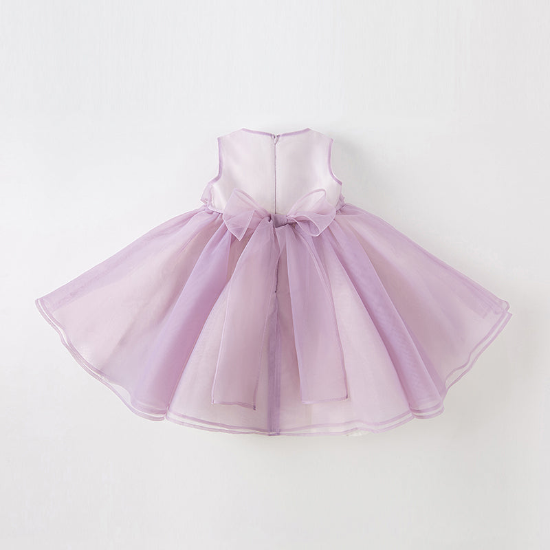 فستان أميرة للبنات مع قوس قابل للإزالة باللون البنفسجي لفصل الصيف