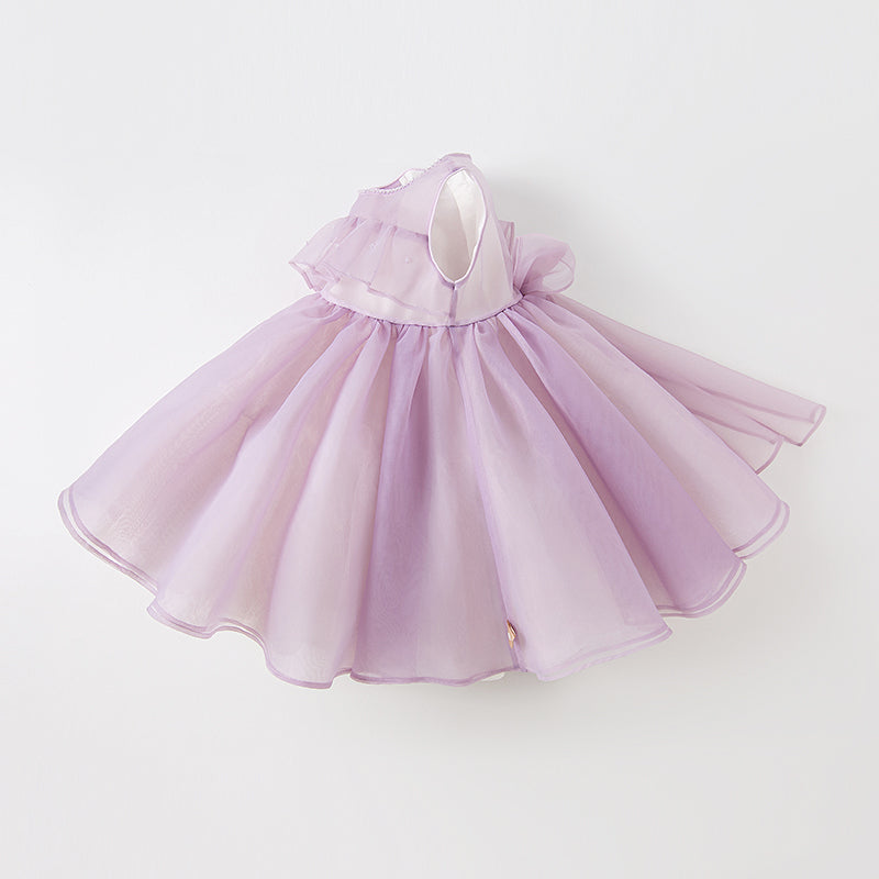 فستان أميرة للبنات مع قوس قابل للإزالة باللون البنفسجي لفصل الصيف