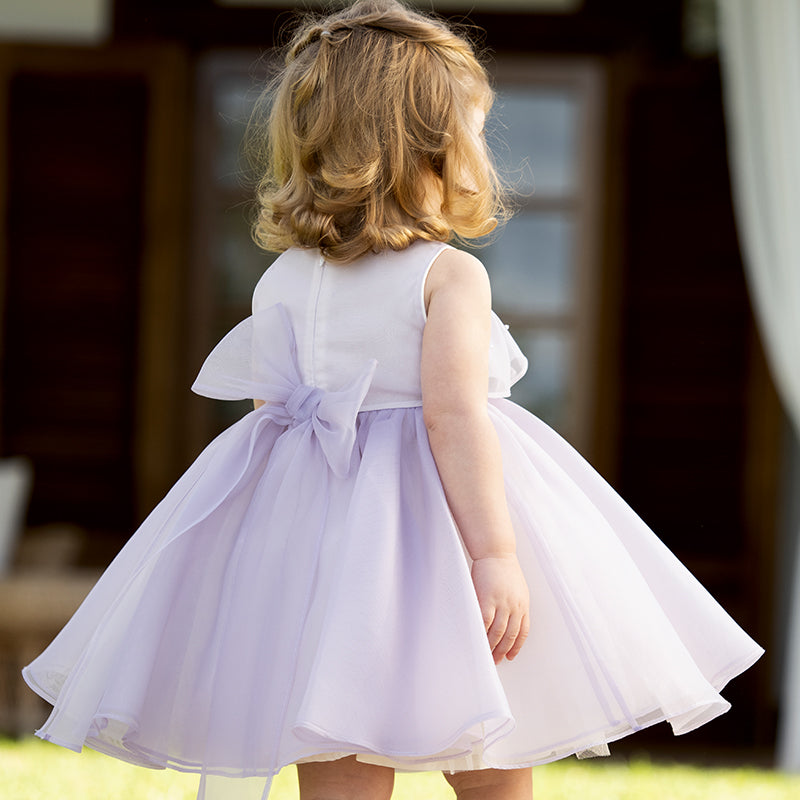 فستان أميرة للبنات مع قوس قابل للإزالة باللون البنفسجي لفصل الصيف