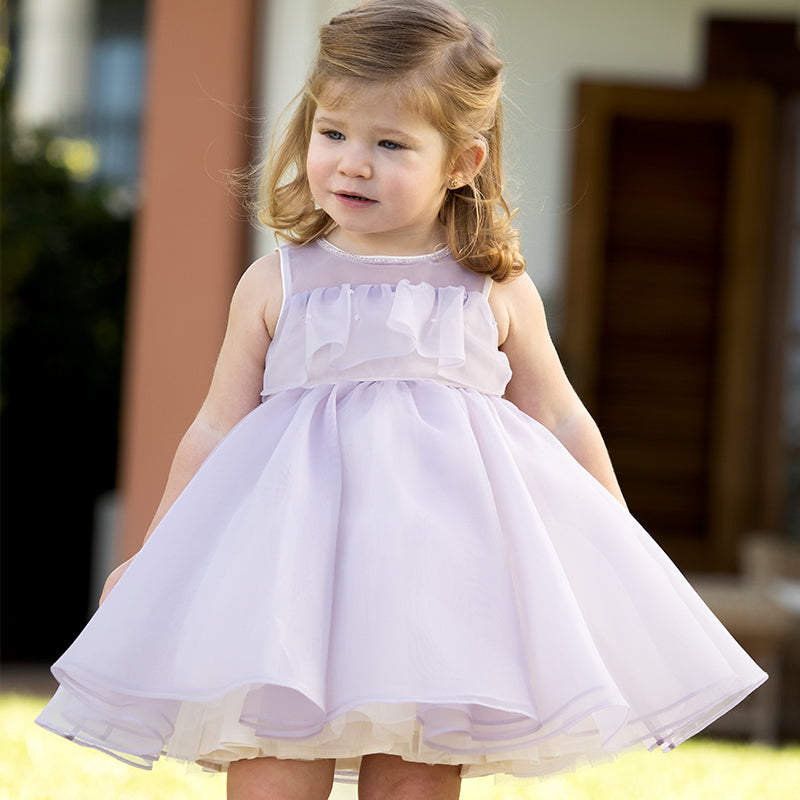 فستان أميرة للبنات مع قوس قابل للإزالة باللون البنفسجي لفصل الصيف