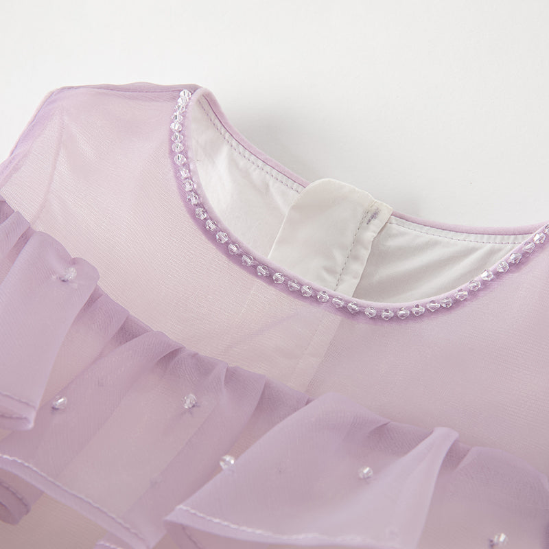 فستان أميرة للبنات مع قوس قابل للإزالة باللون البنفسجي لفصل الصيف