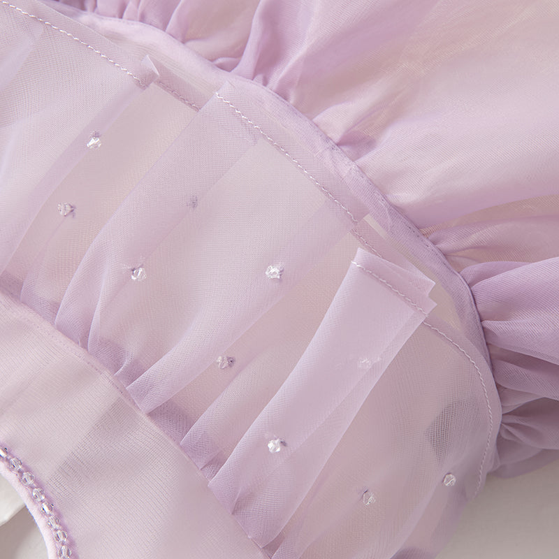 فستان أميرة للبنات مع قوس قابل للإزالة باللون البنفسجي لفصل الصيف