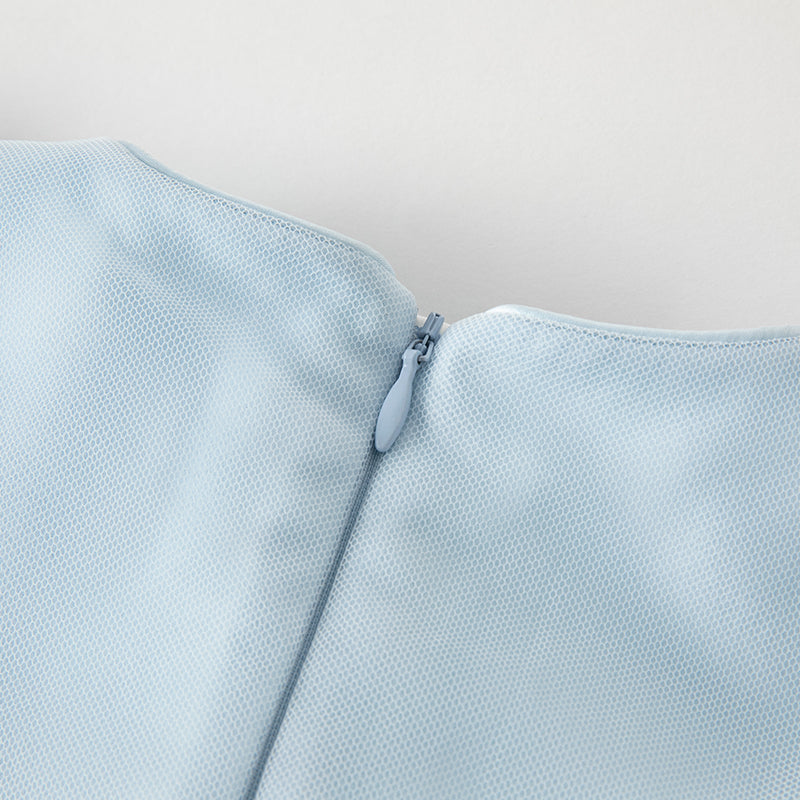 فستان أميرة شبكي مزين بتطريز وترتر للبنات للصيف باللون الأزرق الفاتح