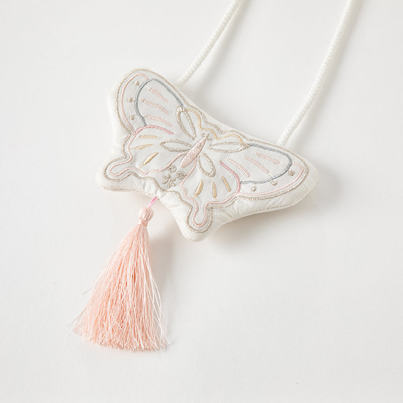 فستان شبكي أبيض صيفي للفتيات مع تطريز ووشاح كتف زخرفي (يشمل حقيبة كروس)