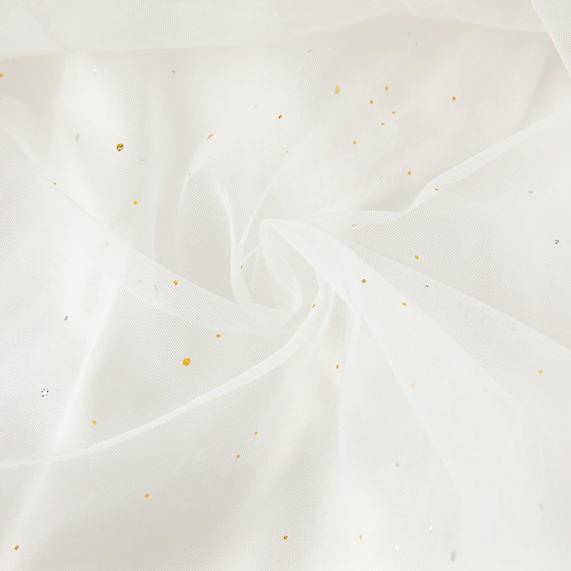 فستان شبكي أبيض صيفي للفتيات مع تطريز ووشاح كتف زخرفي (يشمل حقيبة كروس)