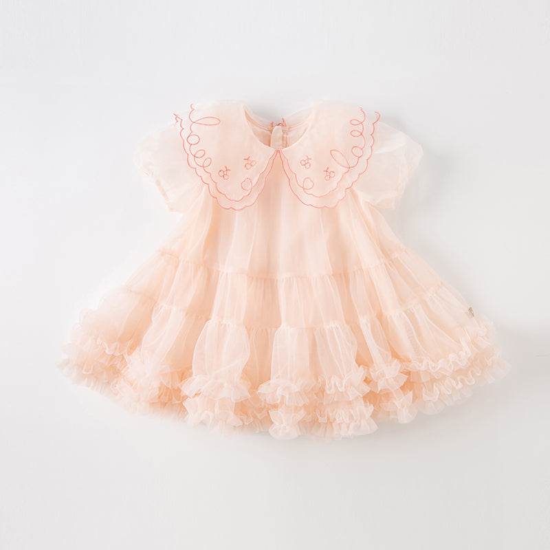 فستان شبكي لصيف بنات الأطفال باللون البرتقالي الوردي