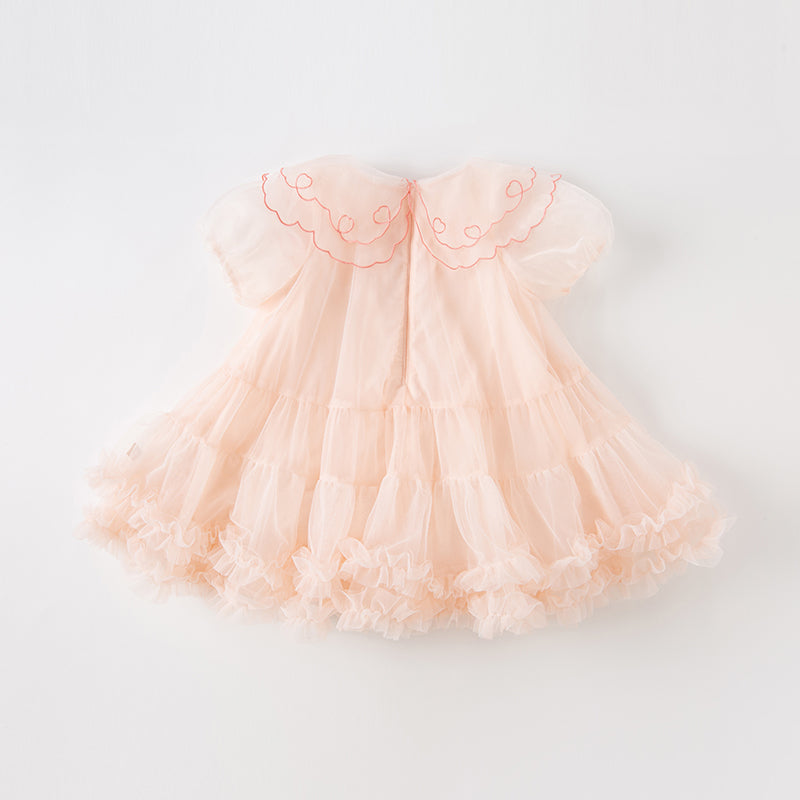 فستان شبكي لصيف بنات الأطفال باللون البرتقالي الوردي